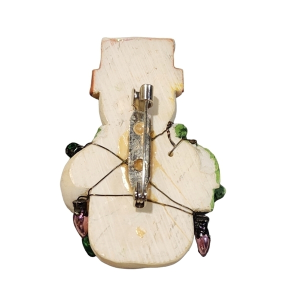 Vtg Mini Snowman pin brooch flowerpot hat scarf wrapped in lights - Picture 5 of 5